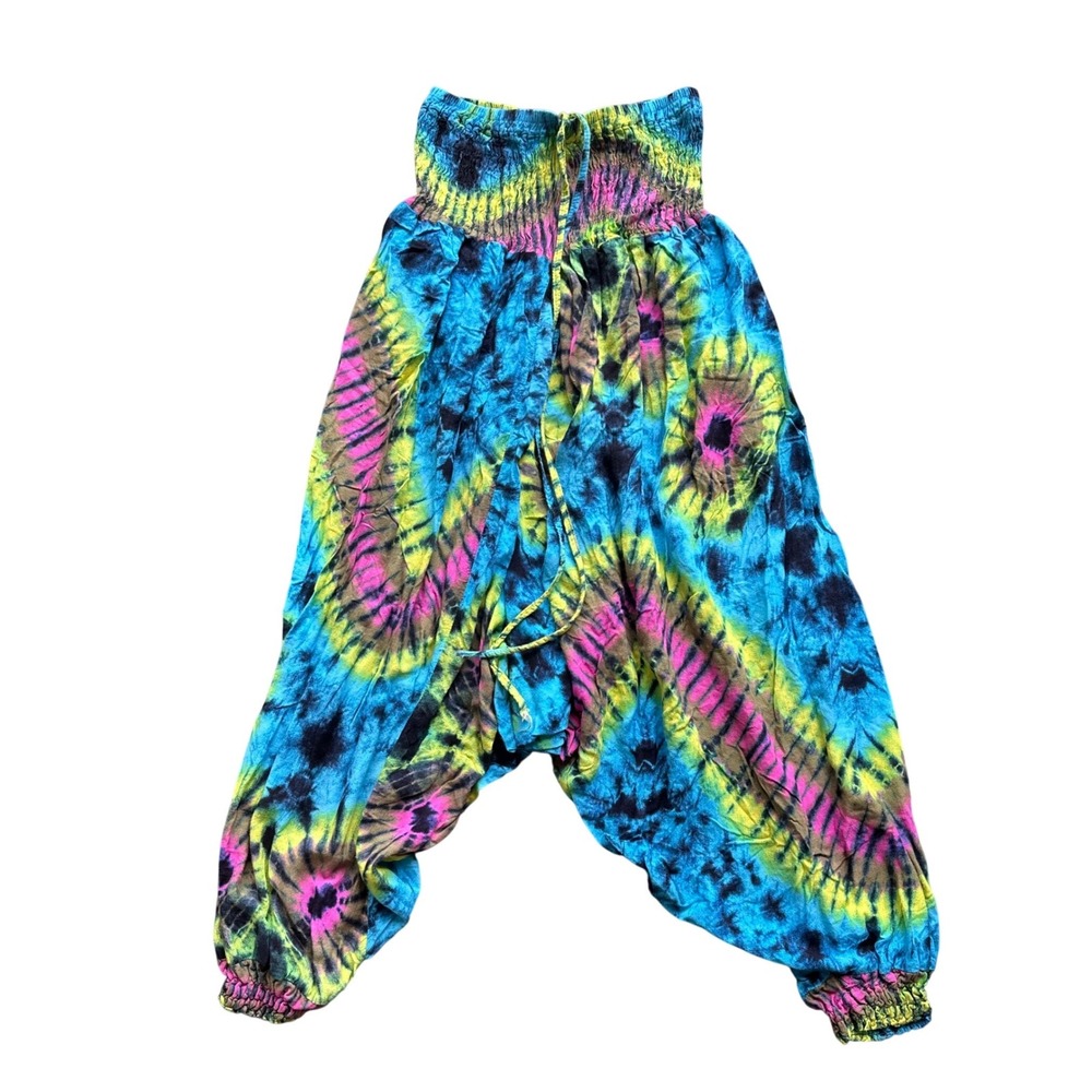 Deadheads Closet Womens Tie Dye Harem Pants Blue Pink  Cotton Festival Boho